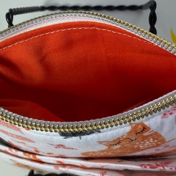 Cute Colorful Wristlet Coin Purse Wallet in Orange and Black Kitty Cat Print - Picture 3 of 6